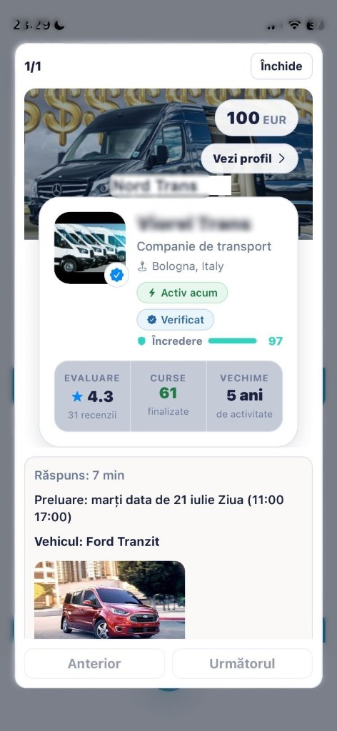 Ofertă de la transportator verificat