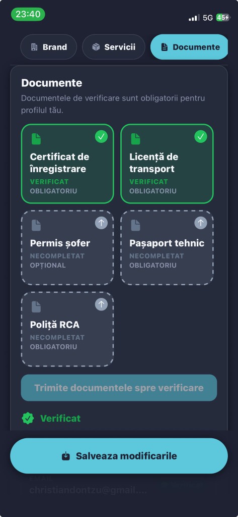 Documente verificate pe profilul transportatorului
