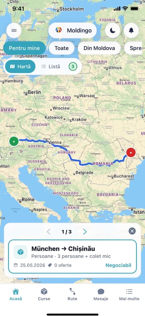 Cerere pe hartă — München → Chișinău